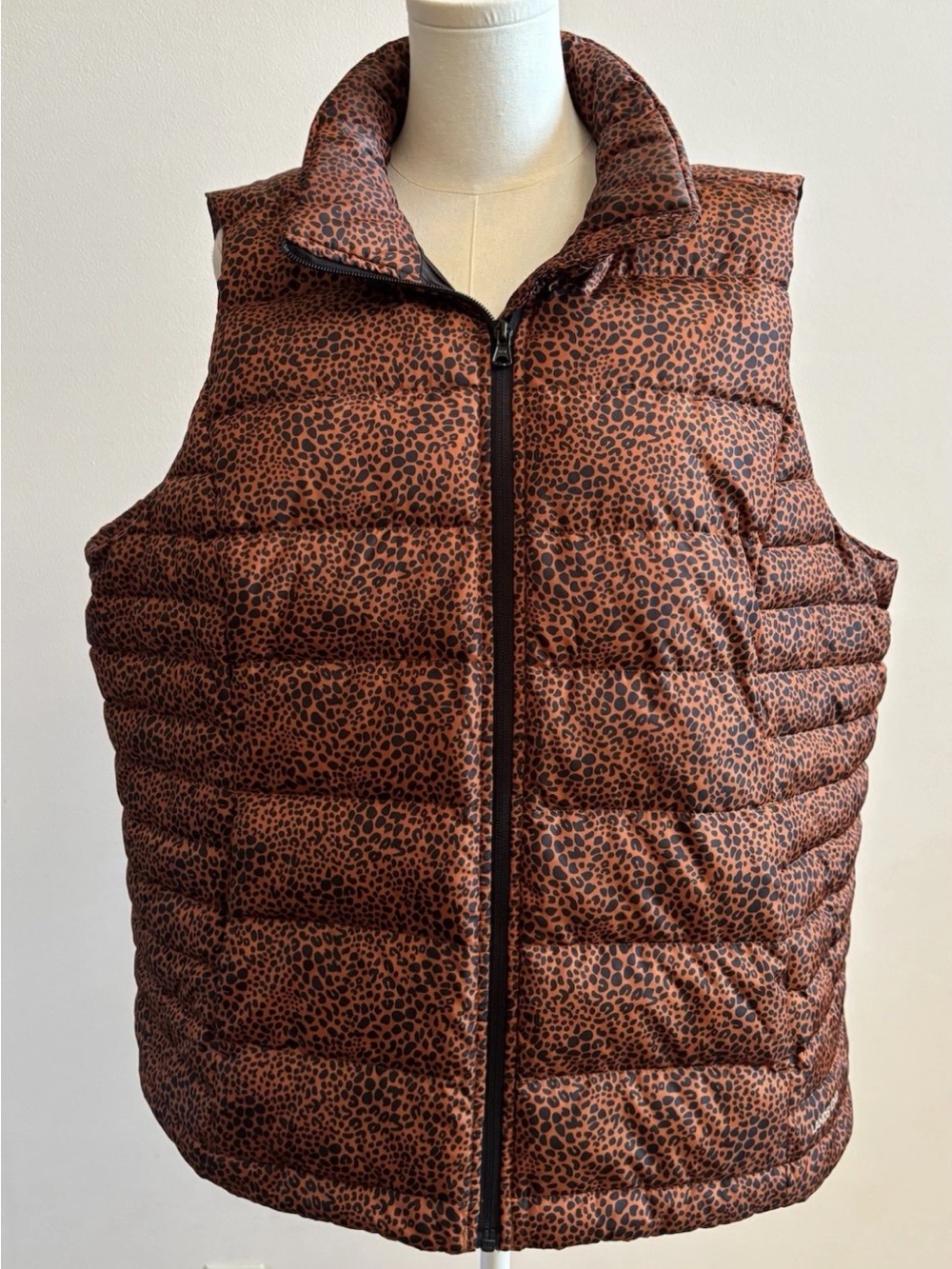 Lands’ End Leopard Print Down Puffer Vest Women’s Plus 1X Brown Animal